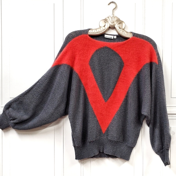 Vintage Angora Wool Oversized Knit Sweater 36 6 Small S Le Comte Red Grey - Picture 2 of 11